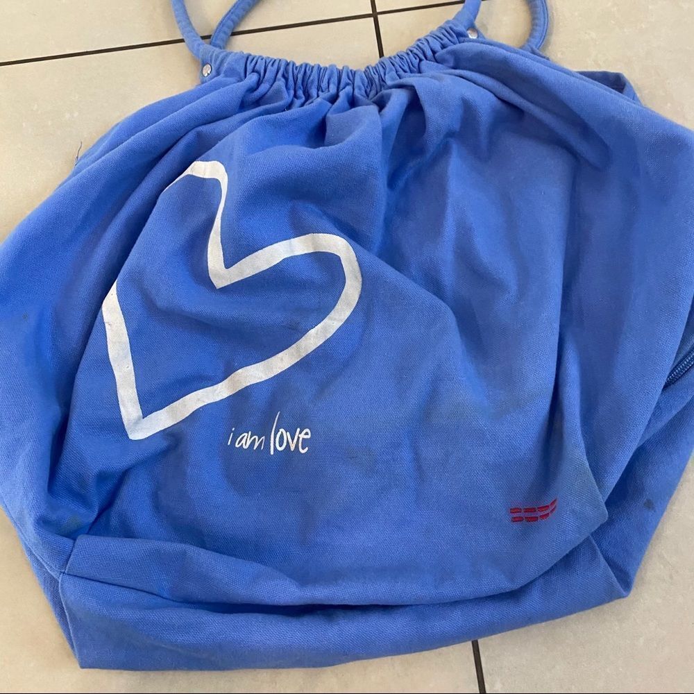 Peace Love World blue/ purple print canvas tote - Picture 9 of 12